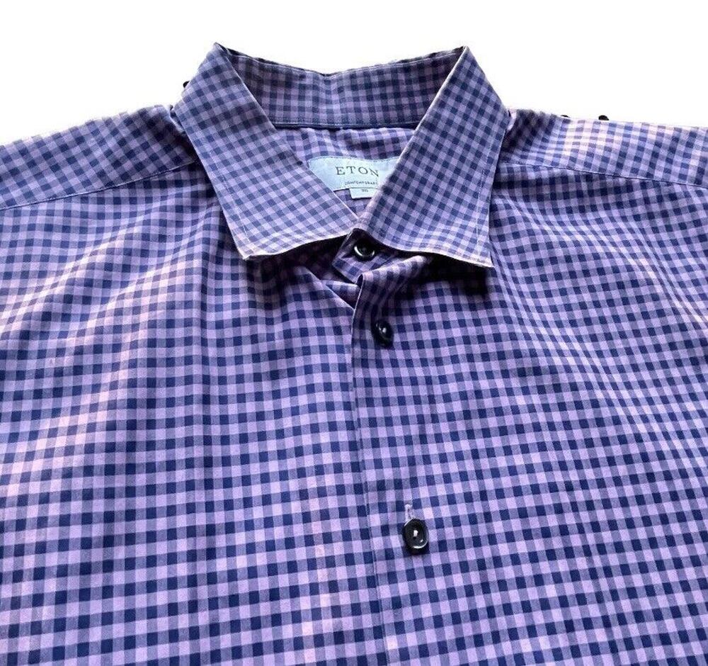 ETON Contemporary LS Button Up Shirt Gingham Plaid Blue Pink XXXL/18.5 Men